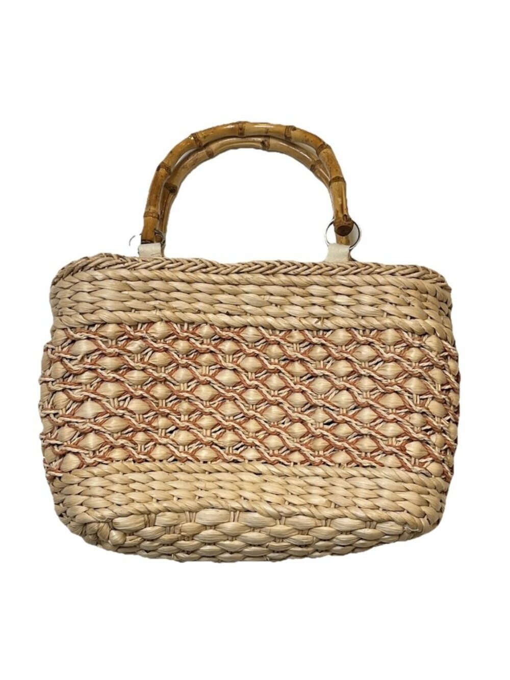 Straw Studios Woven Straw Tote Bamboo Handles Coastal Boho Beach Bag 11 x 7